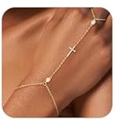 NECOCY Hand Chain Bracelet for Women Trendy, Dainty 14K Gold Plated/Silver Plated Ring Bracelet S...