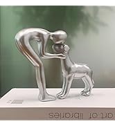 Silver Human and Dog Statue Decoration, Cute Pet Sculpture Home Decor Tabletop Ornament Office Li...