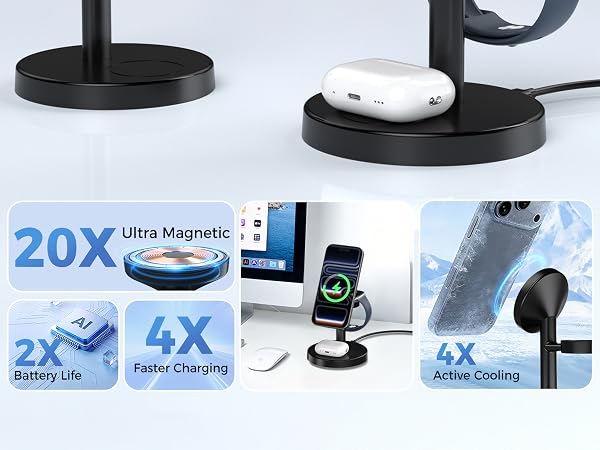 2025 3 in 1 Wireless Charging Station Compatible with MagSafe Charger Stand