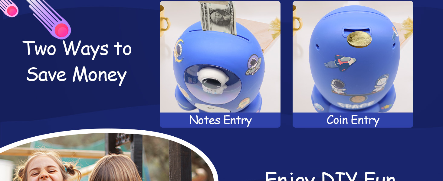 Rocket Ship Piggy Bank for Boys Money Safe Piggy Banks for Kids Cash Coin Can ATM Bank Coin