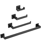 Lava Odoro 4-Piece Bathroom Hardware Accessories Set Matte Black, Towel Bar Set Stainless Steel W...