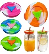 SSIBOOTO 4 Pack Silicone Mason Jar Lids with Straw Hole,Mason Jar Drinking Lids for Ball, Kerr an...