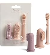 Moonkie Baby Finger Toothbrush Tongue Oral Cleaner Kit for 3 Months +, 3 Pcs (Blush/Pale Mauve/Bl...