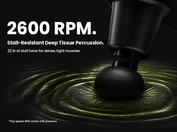 Four massage heads: Round, Flat, Precision and Dual, with 22 lb stall force at 2600 RPM