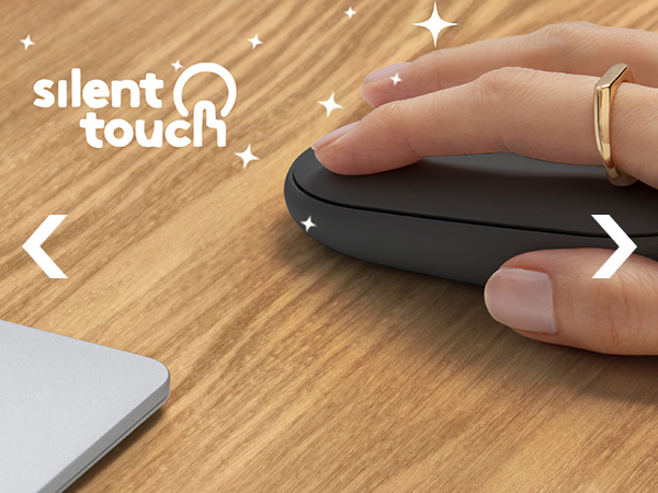 zoom of a woman using pebble 2 m350s wireless portable mouse with silent clicks