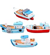 NUOBESTY Miniature Dollhouse Boat Mini Fishing Boat Model Mediterranean Decor Resin Desktop Boat ...