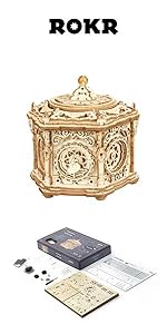 ROKR 3D Puzzles for Adults Orrery Music Box Wooden Model Building Set, DIY Wood Craft Kit Solar Syst...