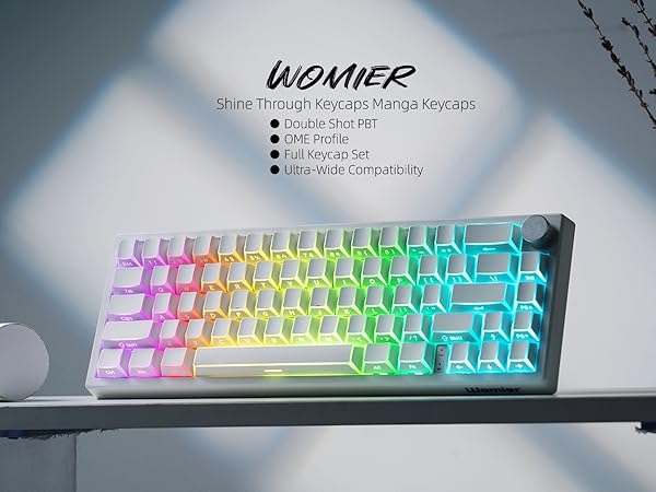 PBT Shine Through Keycaps Manga White, OEM Profile Side Printed Custom Key caps