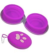Collapsible Dog Bowls, 2-in-1 Silicone Pet Food and Water Bowl with Carabiner, Portable Double Co...