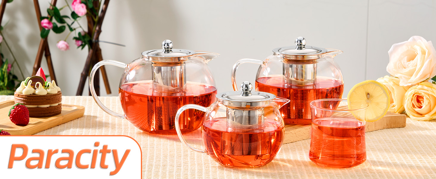 Glass Teapot Stovetop 50 OZ/1500ml, Tea pot with Removable 18/8 Stainless Steel Infuser