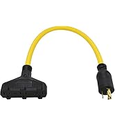 Clear Power 20Amp 2ft (Short) 3 Outlet Extra Heavy Duty Extension Cord Adapter, 12/3 20Amp Twist-...