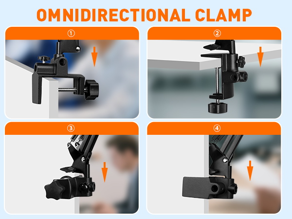 Multi-directional large clamp magnifier with light hands free magnifying glasses close work