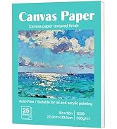 Prudiut 25 Sheets Canvas Paper Pad 9x12 Inches, 180GSM Canvas Sheets Glue Bound Canvas-Textured S...