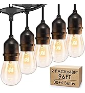 Mlambert 96FT (2 x 48FT) Dimmable Outdoor Bistro String Lights for Patio, Waterproof Hanging Vint...