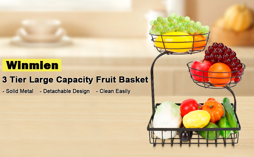 3 Tier Countertop Fruit Vegetable Basket Bowl