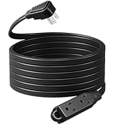 DEWENWILS Flat Plug Extension Cord, 25 FT 16/3 Awg Grounded Power Cable, 3 Outlets Power Strip fo...