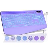Wireless Keyboard with 7 Colored Backlits, Wrist Rest, Phone Holder, Rechargeable Ergonomic Compu...