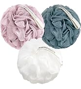 MainBasics Bath Shower Loofah Sponge Pouf Body Scrubber Exfoliator Body Wash Sponge (Set of 3, Ai...