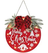 HOMCDALY Merry Christmas Welcome Sign for Front Door, Red X-mas Sign with Light, Holiday Door Dec...
