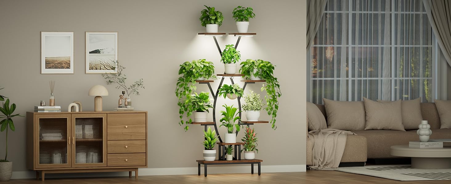 Plant Stand Indoor with Grow Lights 9 Tiered Tall Plant Shelf for Hallway