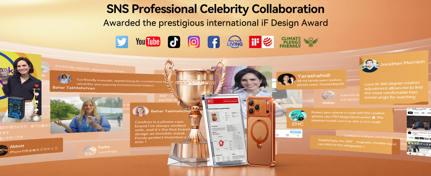 Orange for iPhone 17 Pro Max Case with 360 Spin Magnetic Stand Slim Polished Clear