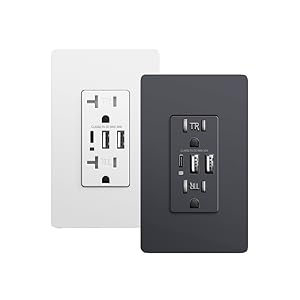 20A white USB wall socket and 15A black USB wall outlet