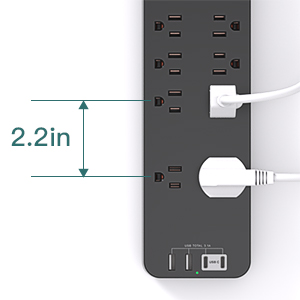 2 Special design widely spacing AC outlets