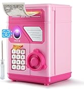 Electronic Piggy Bank for Kids Safe 2025, Pink Money Savings Bank with Password &amp; Face ID Simulat...