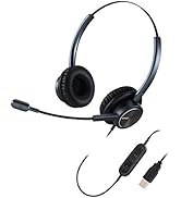 USB Headset with Microphone Noise Canceling Binaural, PC Headphone w/Mic Mute for Computer Office...