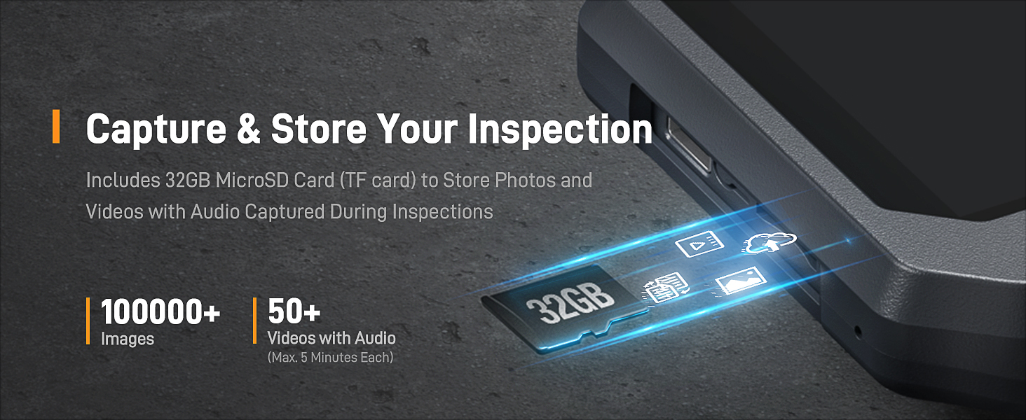 2-Way Articulating Borescope with 32GB Micro SD TF Memory Card for Capturing Photo and Video