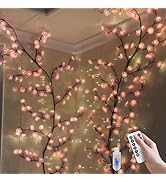 Cherry LED Tree Branch Lights for Wall, Cherry Blossom Willow Vine Twig Decor Garland with 48 LED...