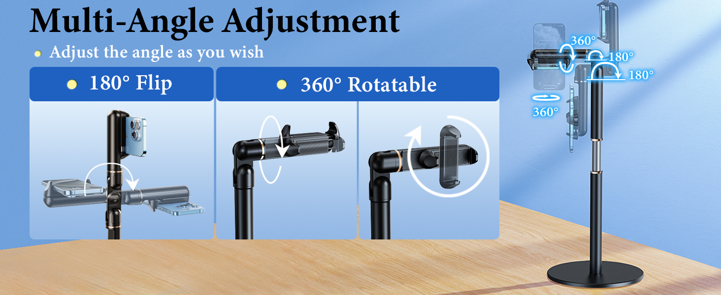 360 degree rotatable and 180 degree flip