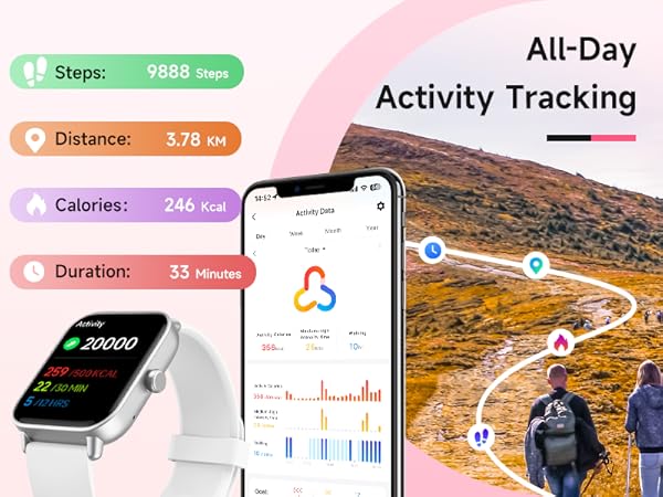 1.8&amp;#34; Smartwatch, IP68 Waterproof Activity Fitness Tracker, 101+ Sports Mode