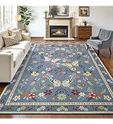 Tepook 5x7 Print Area Rugs for Living Room, Washable Non-Slip Butterfly Floral Rug for Bedroom, L...
