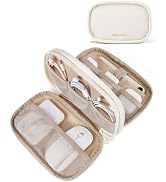 BAGSMART Electronics Organizer Travel Case, Cord Organizer for Women, Travel Cable Bag (Beige)