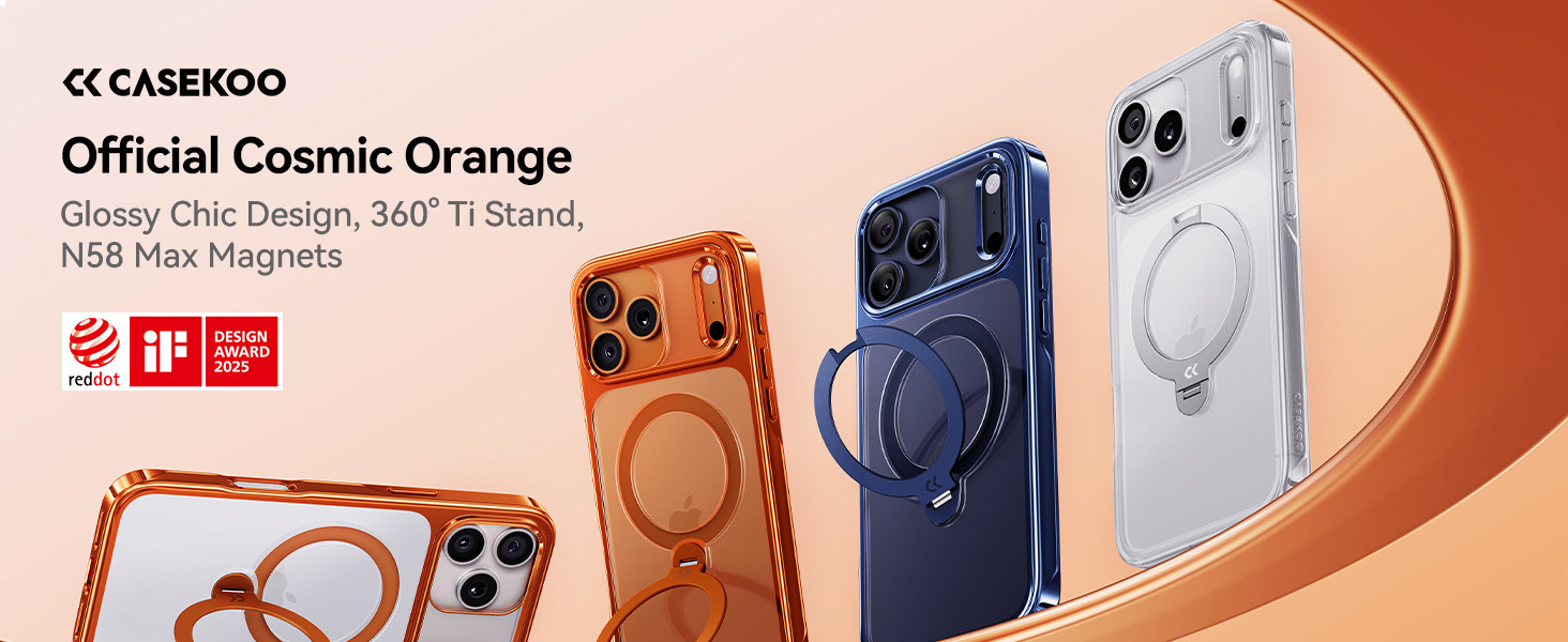 Orange for iPhone 17 Pro Case with 360 Spin Magnetic Stand Slim Polished Clear