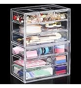 2 Packs Desk Storage Organizer with 12 Drawers, FODIENS Clear Desktop Craft Drawer Cabinet, Stack...