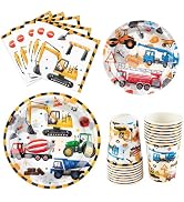 WERNNSAI Construction Birthday Party Supplies - 64 PCS Dump Truck Party Decorations Construction ...