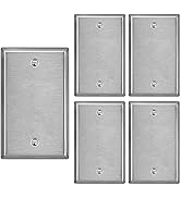 [5 Pack] BESTTEN 1-Gang Blank Metal Wall Plate with White or Clear Plastic Film, No Device Stainl...
