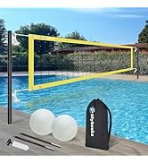 Olybeaka Base Free Pool Volleyball Net Set with 15-26 ft Length Adjustable, 3 Heights Adjustable ...