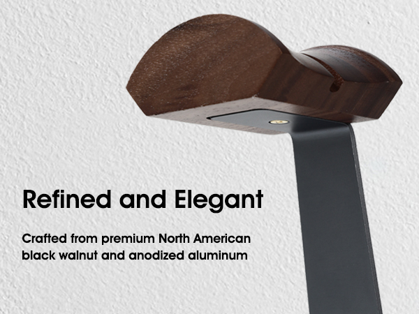 NIRVASH Walnut Wood &amp; Aluminum Headset Holder, Desktop Headphone Stand M