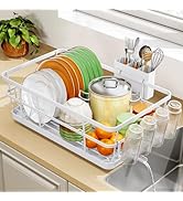 TOOLF Large Dish Drying Rack for Kitchen Counter,Kitchen Dish Racks with Drainboard,Sink Dish Str...