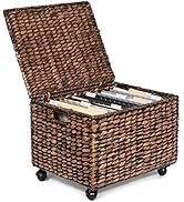BIRDROCK HOME Rolling File Cabinet with Lid - Brown Wash - Natural Seagrass - Storage Organizer B...