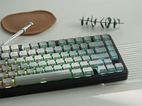 womier retro pbt keycaps light grey side printed shine through keycaps double shot OEM profile