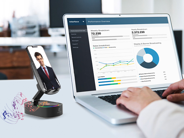 Cell Phone Stand with Wireless Bluetooth Speaker