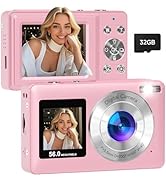 Digital Camera, 56MP Dual Screens Camera for Selfies, Pink Digital Camera with 16X Zoom Auto Focu...