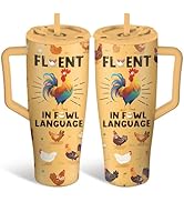 40 oz Chicken Tumbler with Handle and Straw - Reusable Insulated Stainless Steel Water Bottle, Ro...