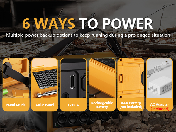 6 WAYS POWERED EMERGENCY WEATHER ALERT RADIO