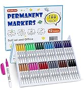 144 Pack Permanent Markers, Shuttle Art Permanent Marker Assorted Colors, 12 Bright Colors Fine P...