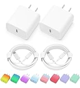 iPhone Charger, 2 Pack 20W PD USB C Wall Fast Charger Adapter with 2 Pack 6FT Type C to Lightning...